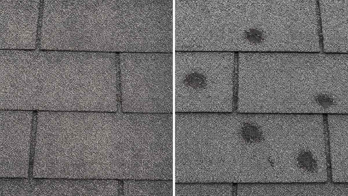 Comparison of age-related asphalt shingle granule loss and hail impact damage