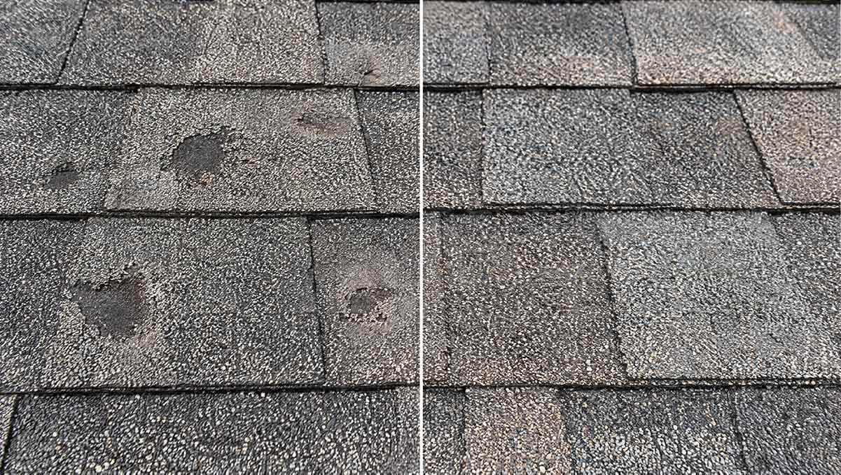 Hail damage compared with normal aging on asphalt shingles