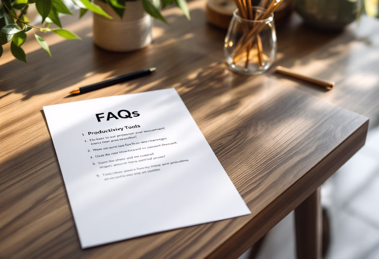 FAQ-Unterlagen auf dem Tisch als Symbol für Support, Antworten auf Kundenfragen und professionelle Brand Design Betreuung.