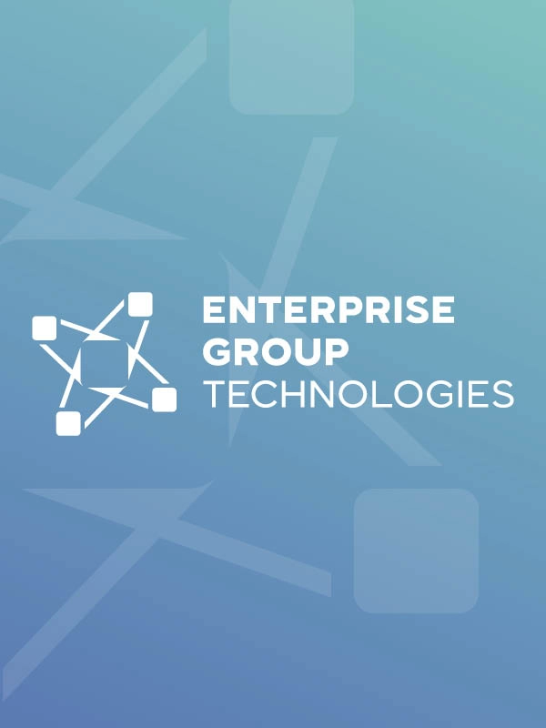 Kék gradiens háttér hálózatos grafikai mintával és „Enterprise Group Technologies” felirattal – vállalati arculat és digitális design vizuál