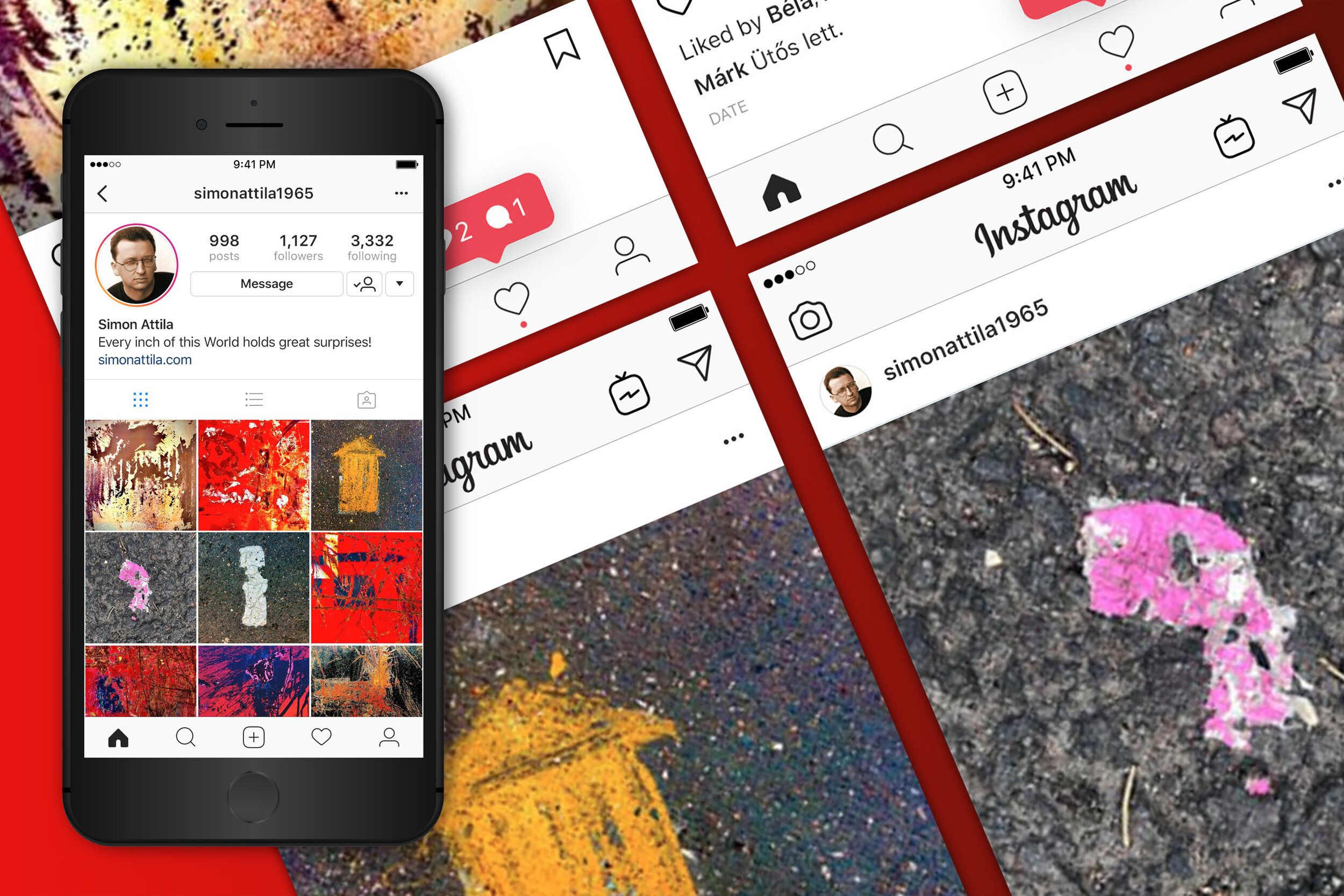 Simon Attila Instagram-profilja mobilon, számfeliratfotókkal