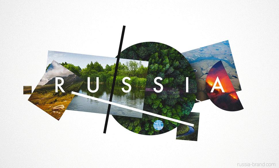 A „Russia” logó orosz tájképekkel kitöltve