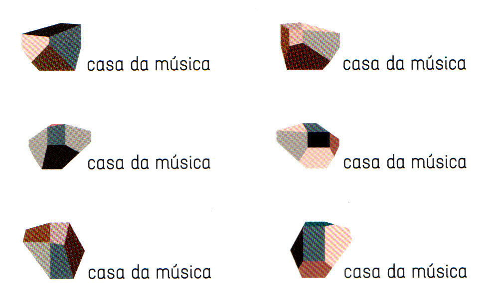 A Casa da Música dinamikus logója: hat színes, sokszögletű változat