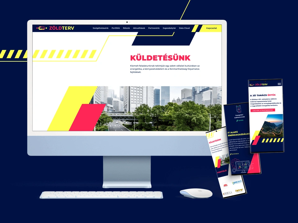 A Zöldterv weboldala asztali monitoron és mobilnézetekben