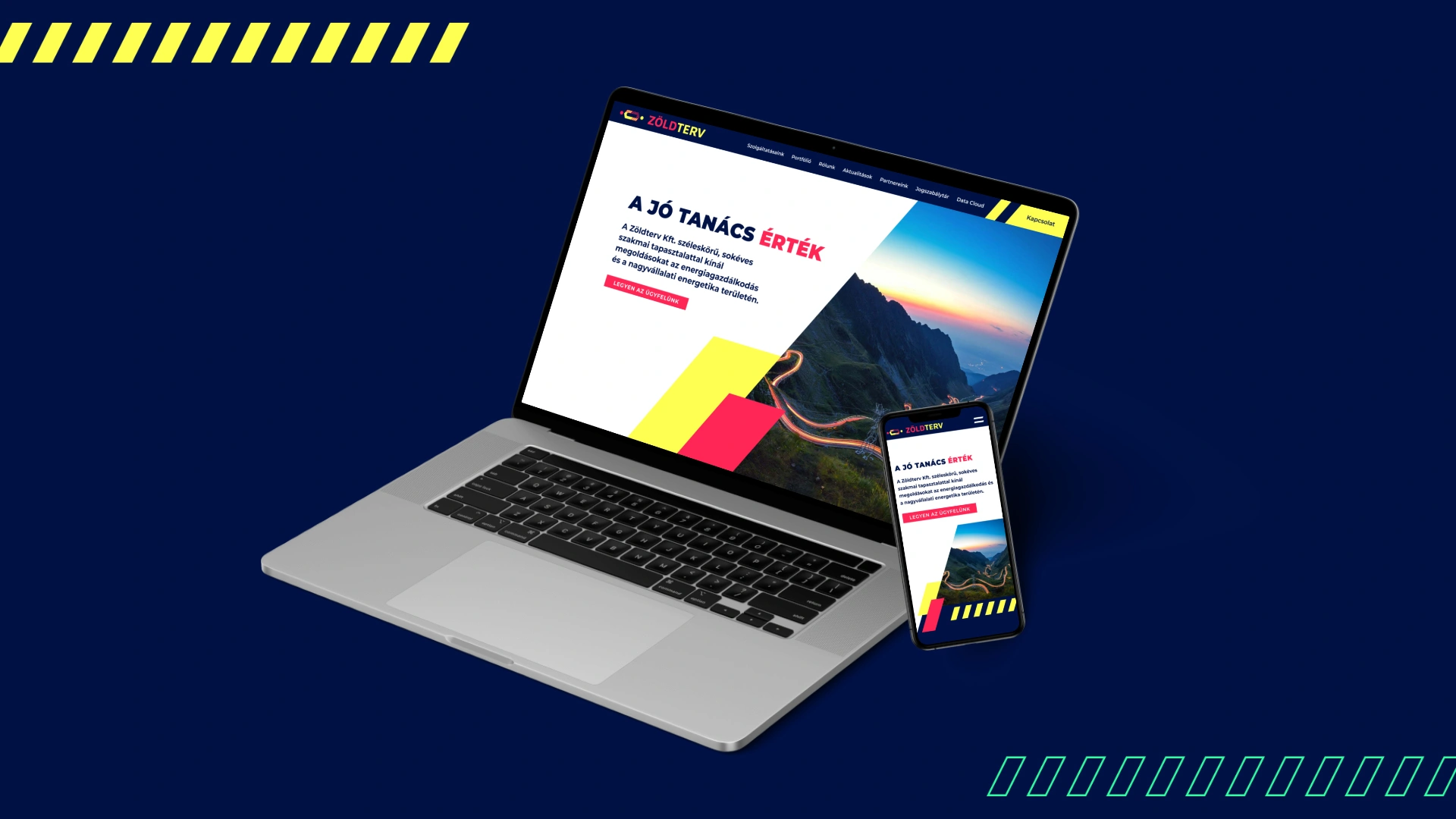 A Zöldterv weboldala laptopon és mobilon