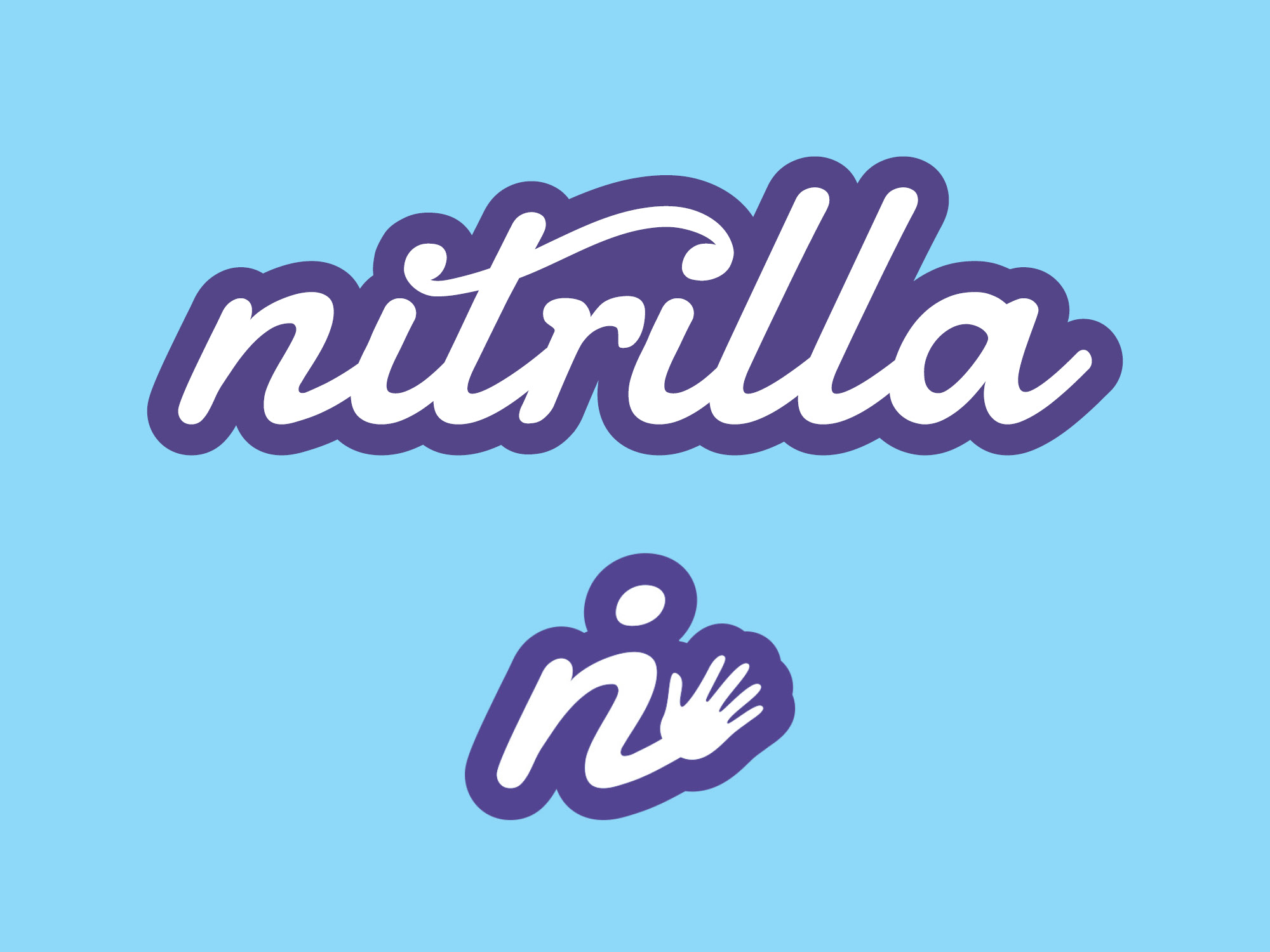 A Nitrilla logója és kesztyűs ikonja világoskék háttéren