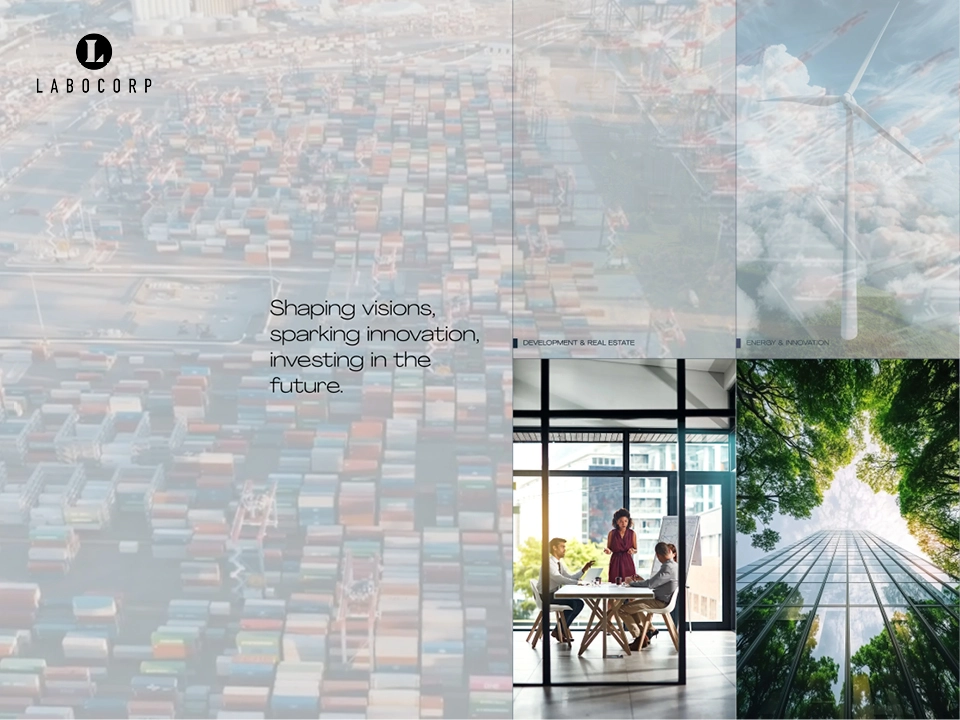 A Labocorp weboldal nyitóoldala „Shaping visions, sparking innovation, investing in the future” szlogennel