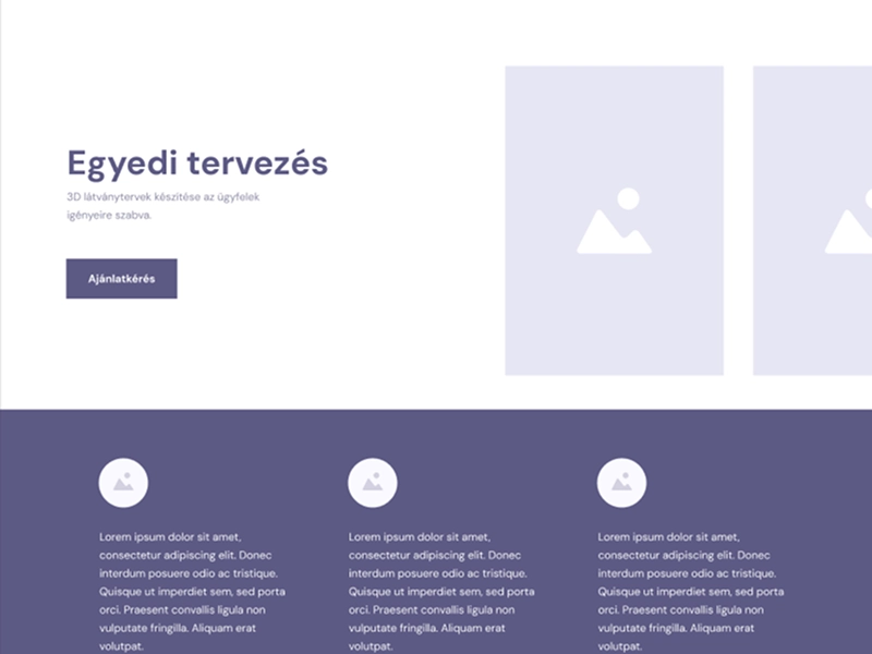 A ColorRent weboldal drótvázterve: „Egyedi tervezés” szekció