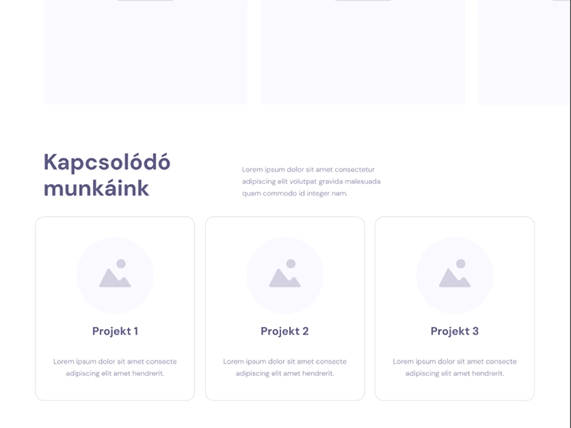 A ColorRent weboldal drótvázterve: „Kapcsolódó munkáink” projektkártyák