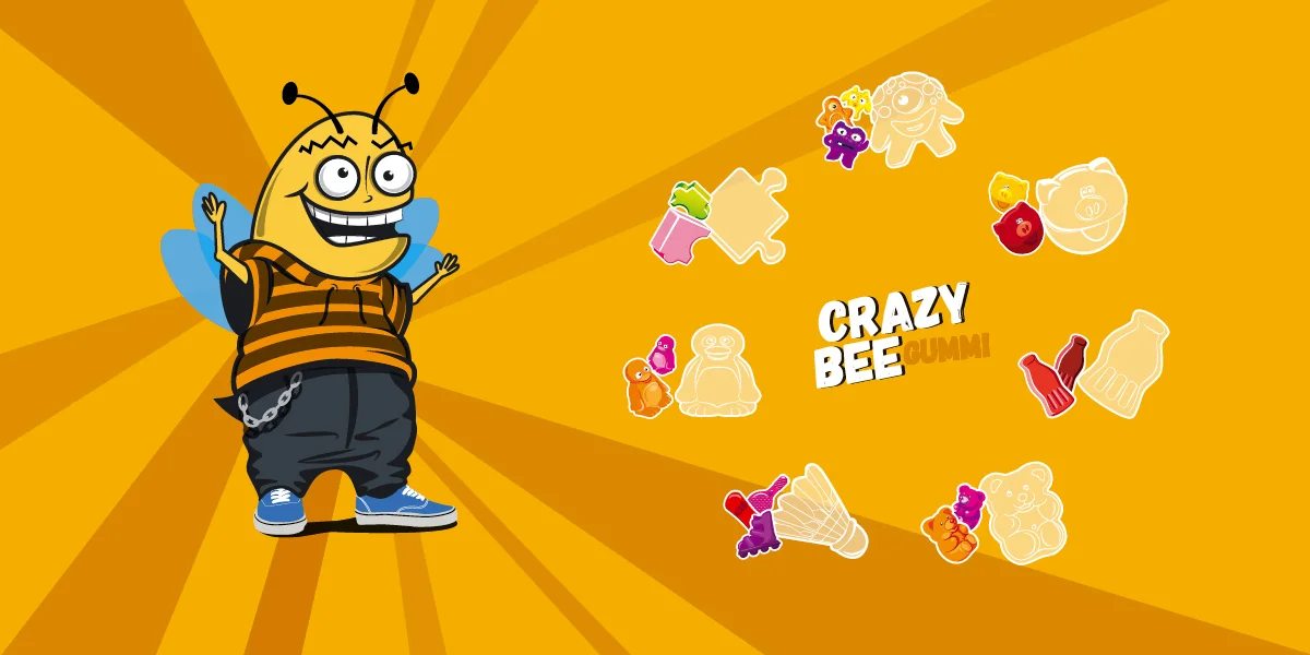 A Crazy Bee méhecskekabala és gumicukorformák narancssárga háttéren