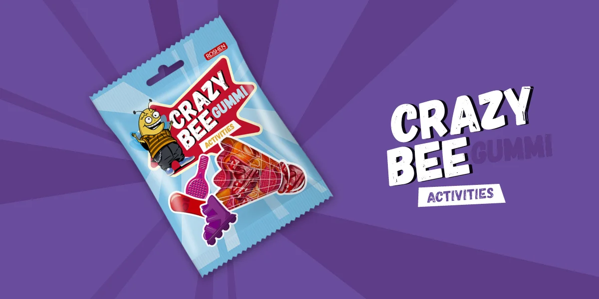 Crazy Bee Gummi Activities gumicukor-tasak lila háttéren