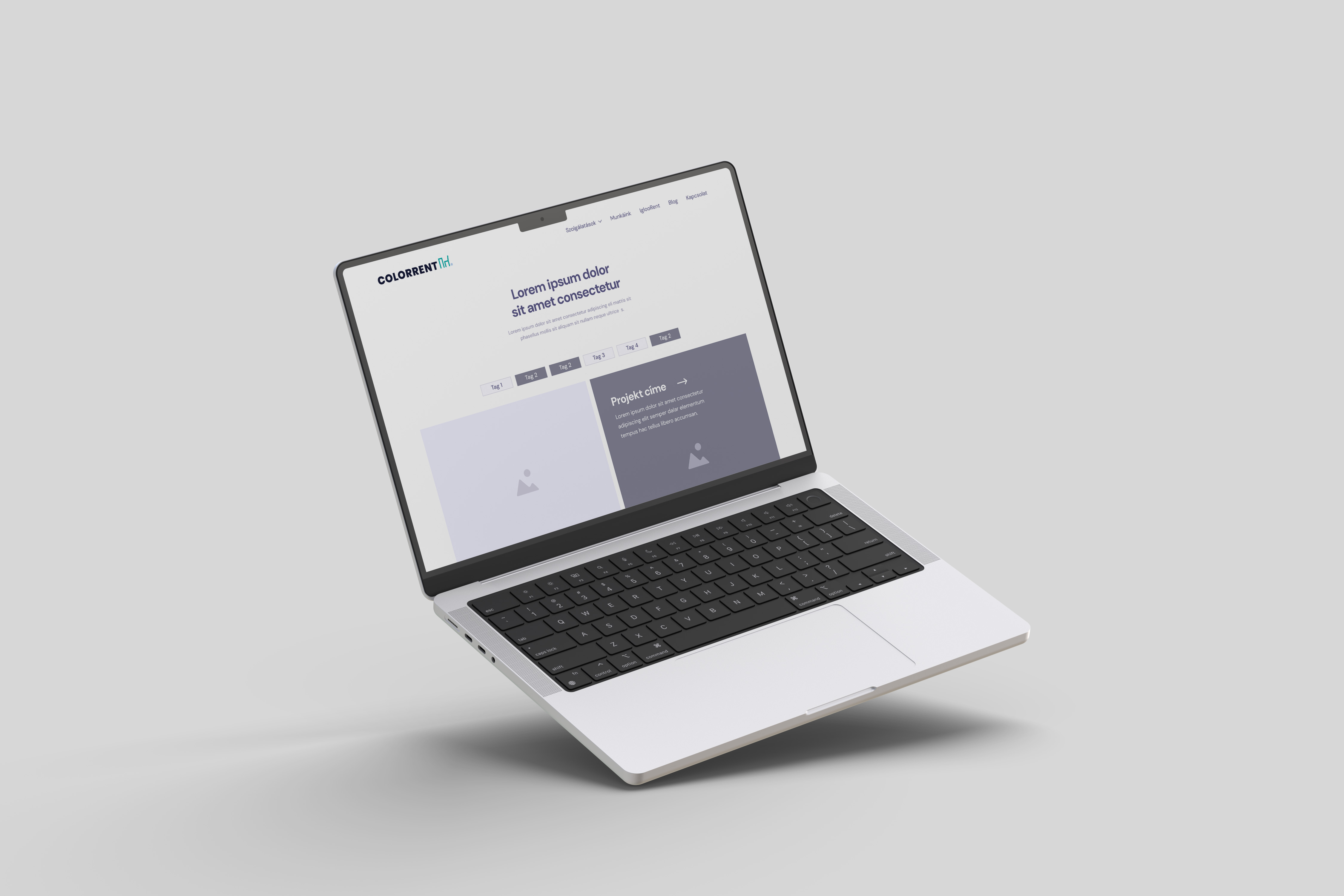 A ColorRent weboldal projektoldalának drótváza laptopon