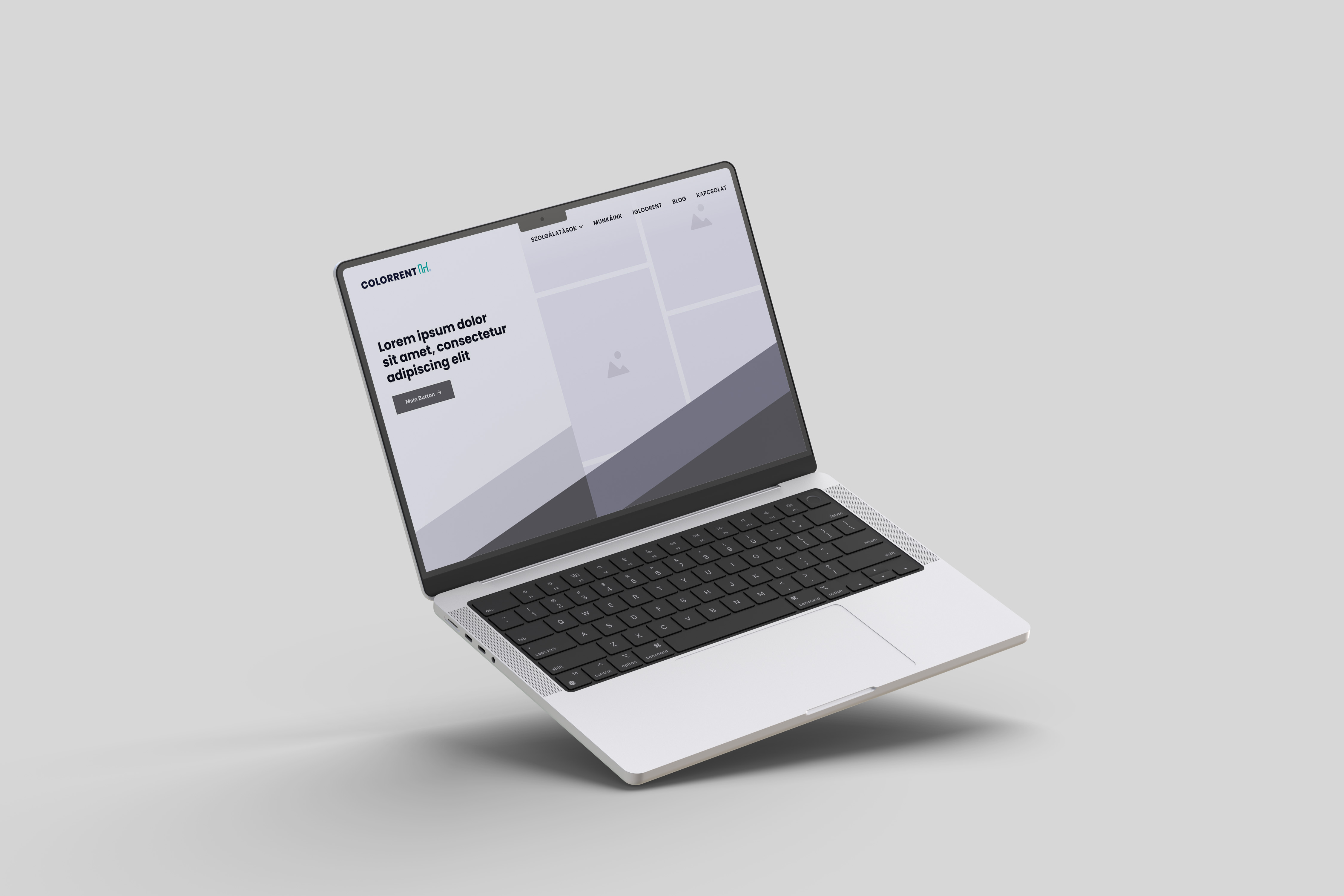 A ColorRent weboldal nyitóoldalának drótváza laptopon