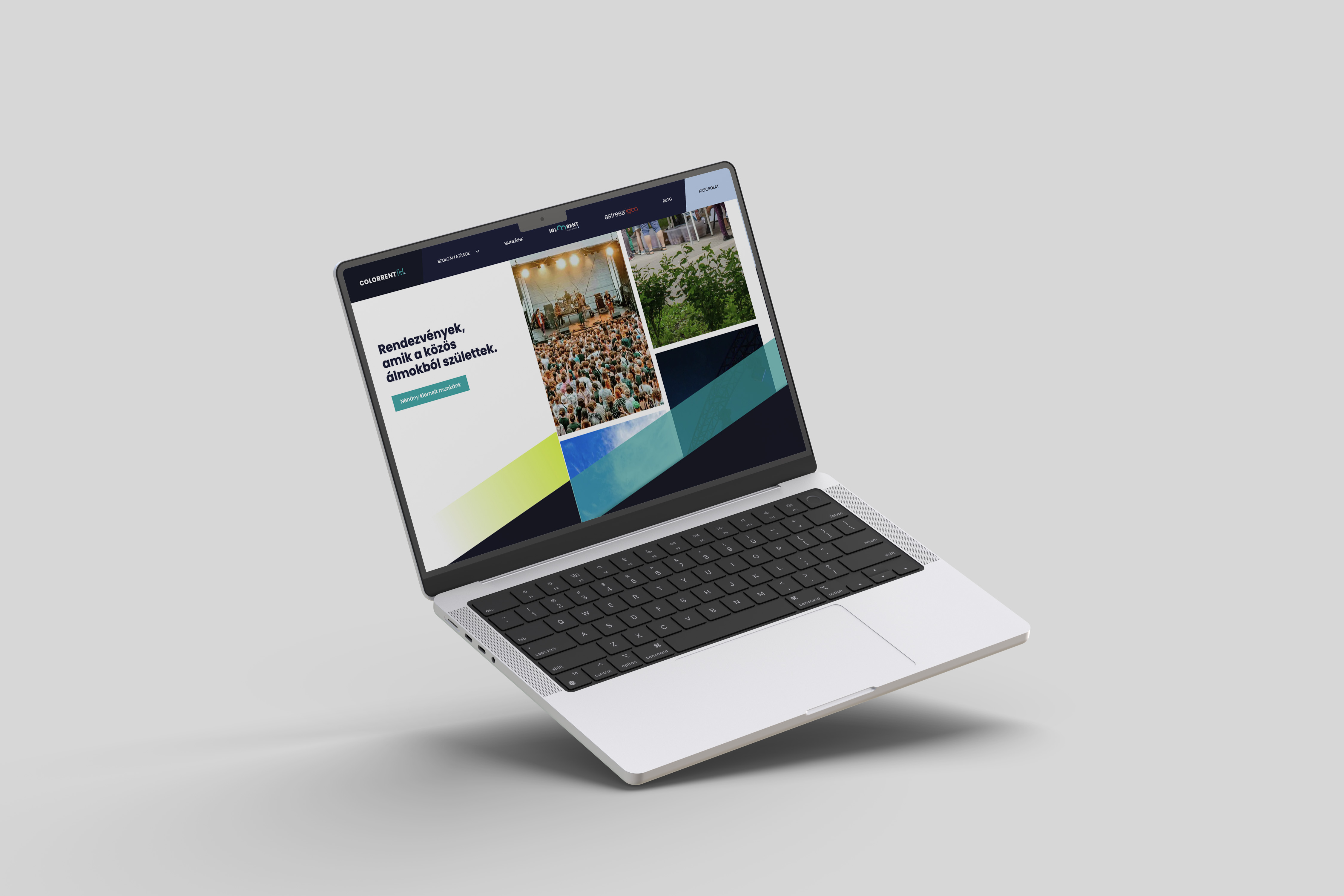 A ColorRent weboldal kész nyitóoldala laptopon