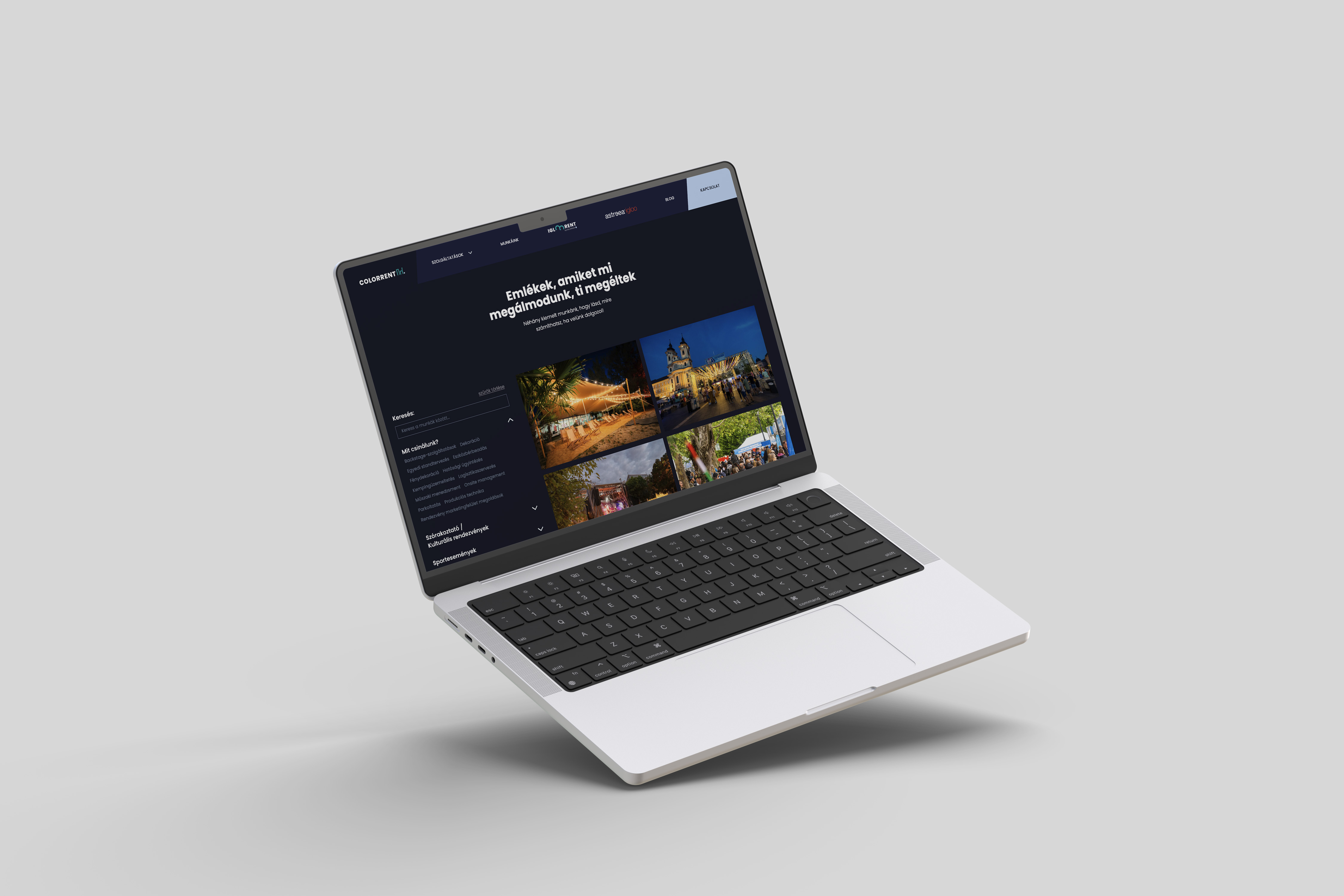 A ColorRent weboldal kész projektoldala laptopon
