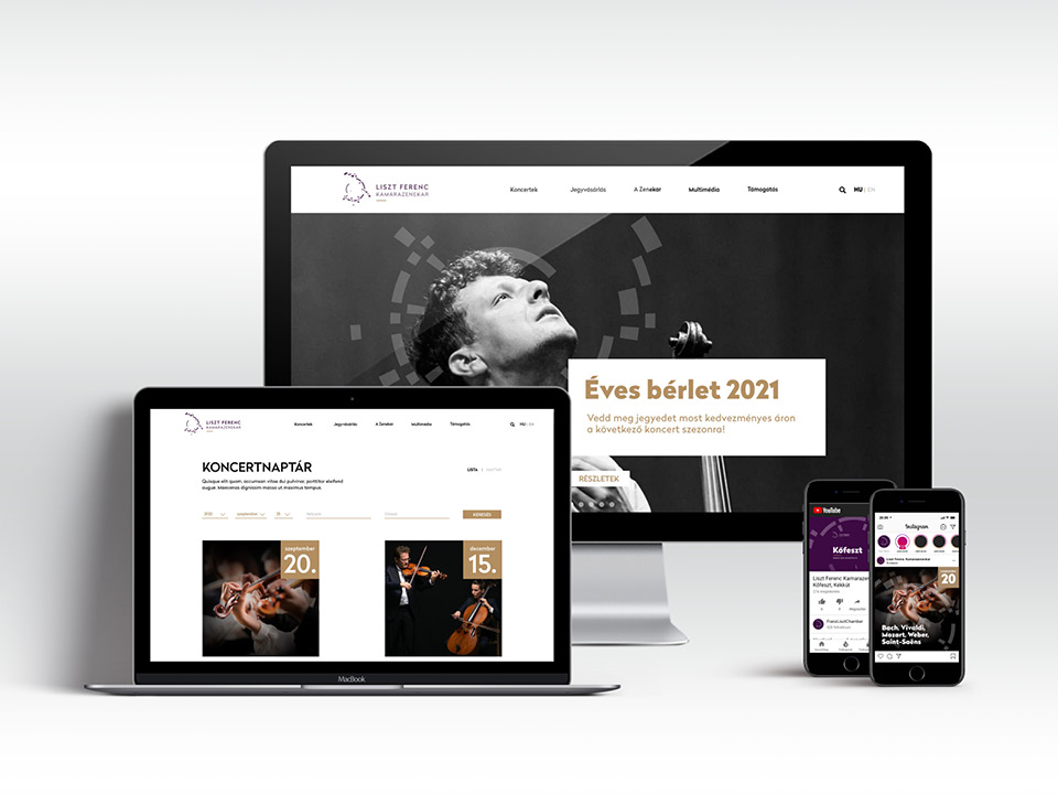 A Liszt Ferenc Kamarazenekar weboldala asztali gépen, laptopon és mobilon