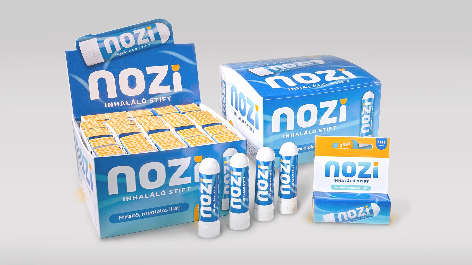 Nozi inhaláló stiftek, gyűjtődoboz és display – arculatfrissítés és csomagolástervezés