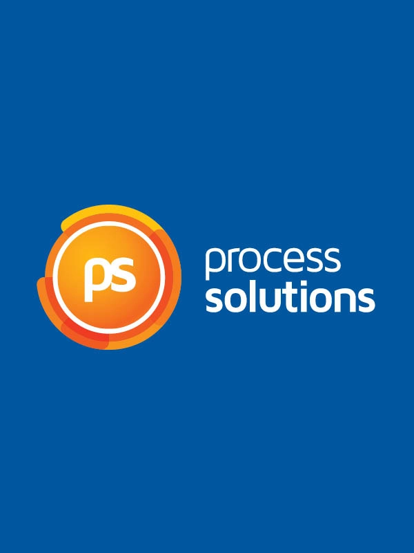 Process Solutions logó narancs körrel és „ps” monogrammal – vállalati arculattervezés és brand design