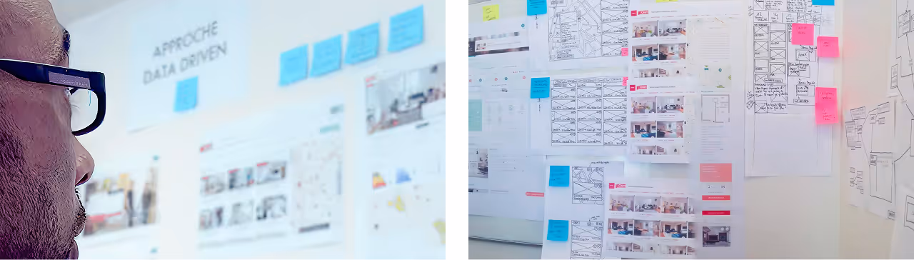 Sketches on the wall with post-it notes