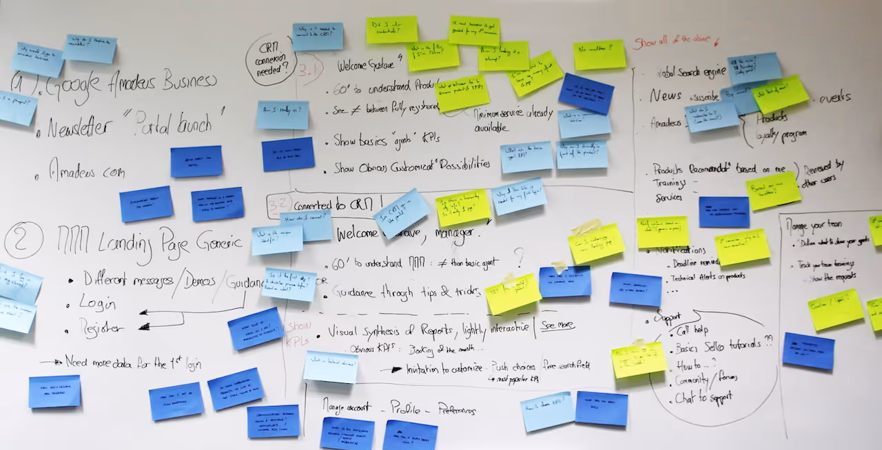 Post it notes to describe a draft for a storyboard.