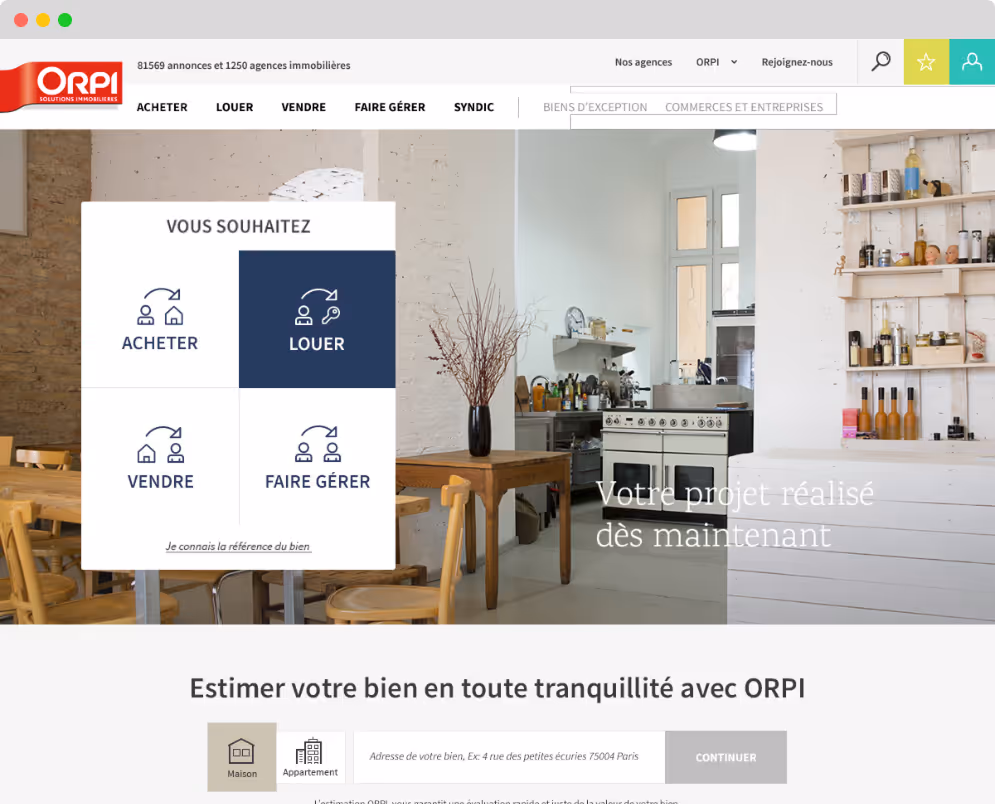 A screenshot of the ORPI homepage in 2016