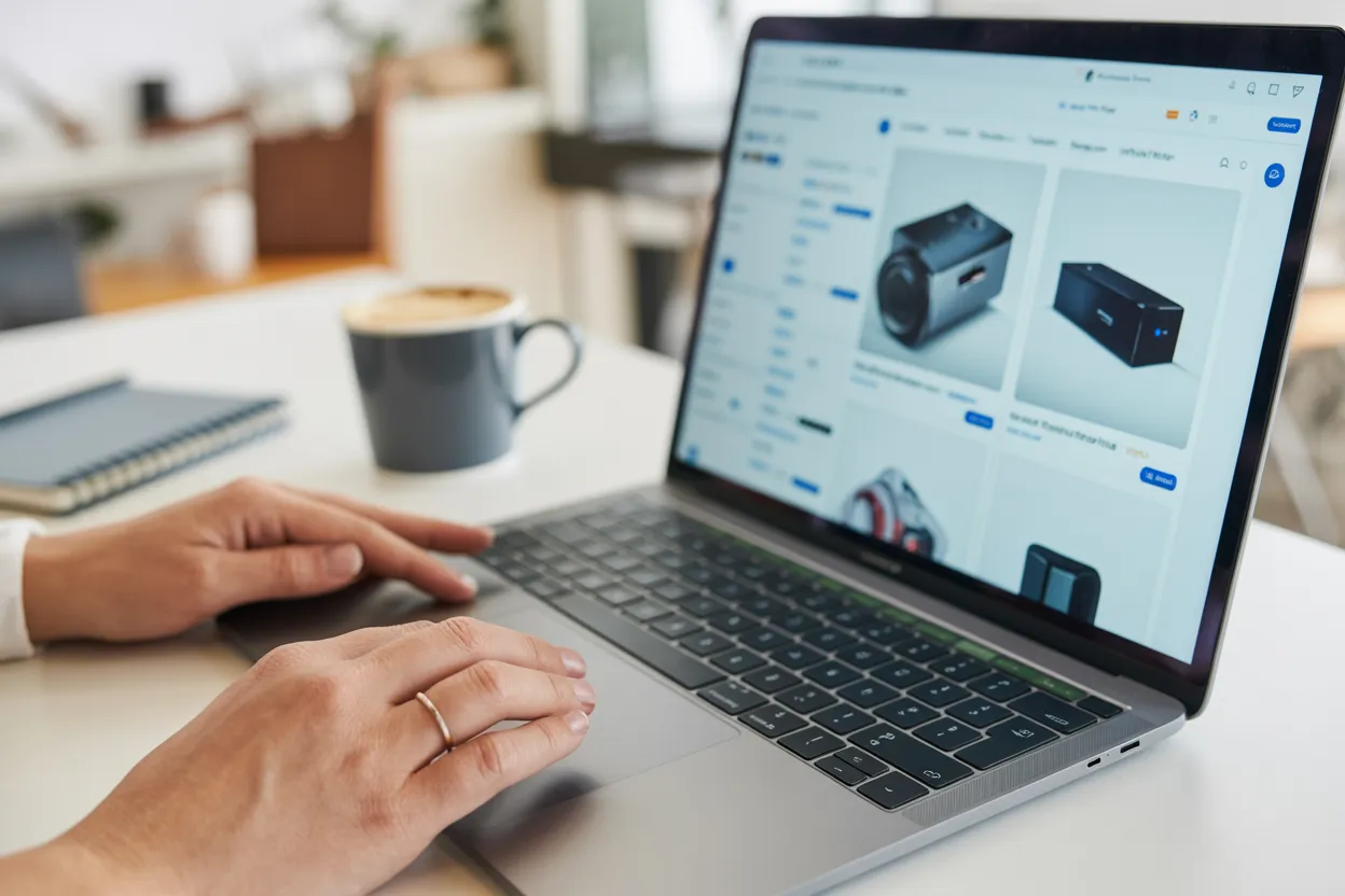 Person browsing e-commerce product listings for verification.