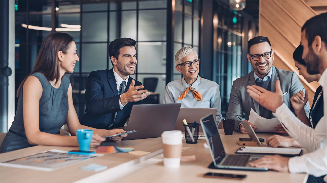 Team collaborating in a meeting