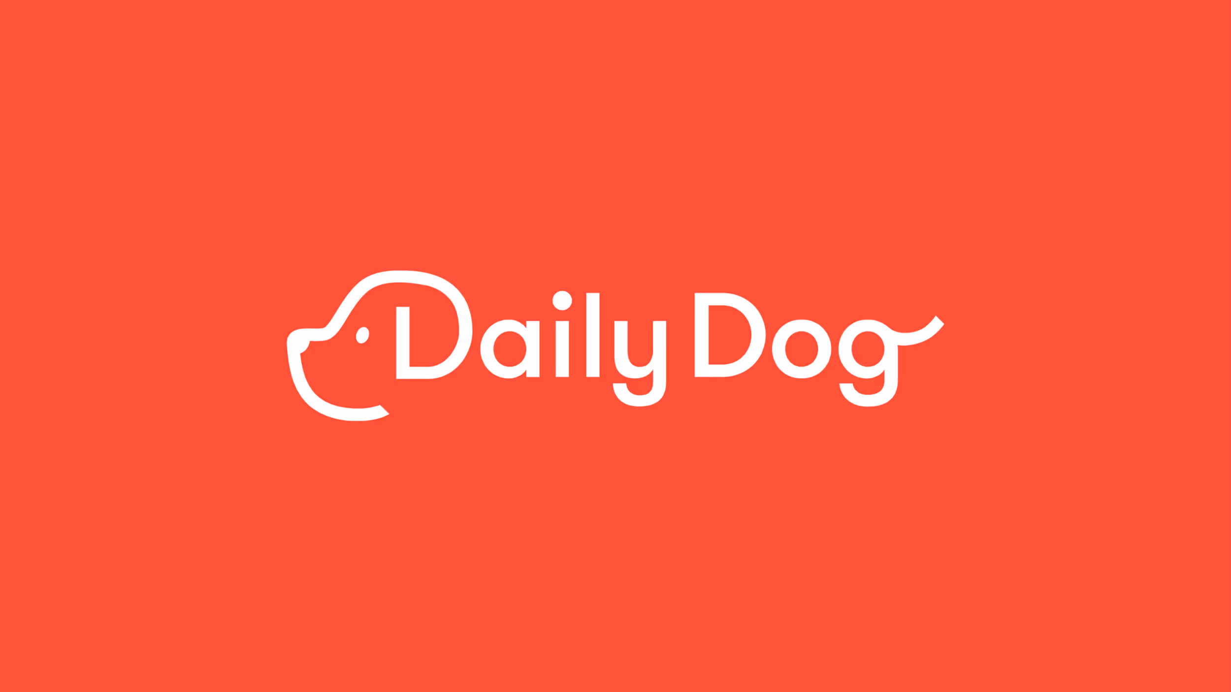 White line drawing of a dog's head incorporated with the text Daily Dog on a red background.