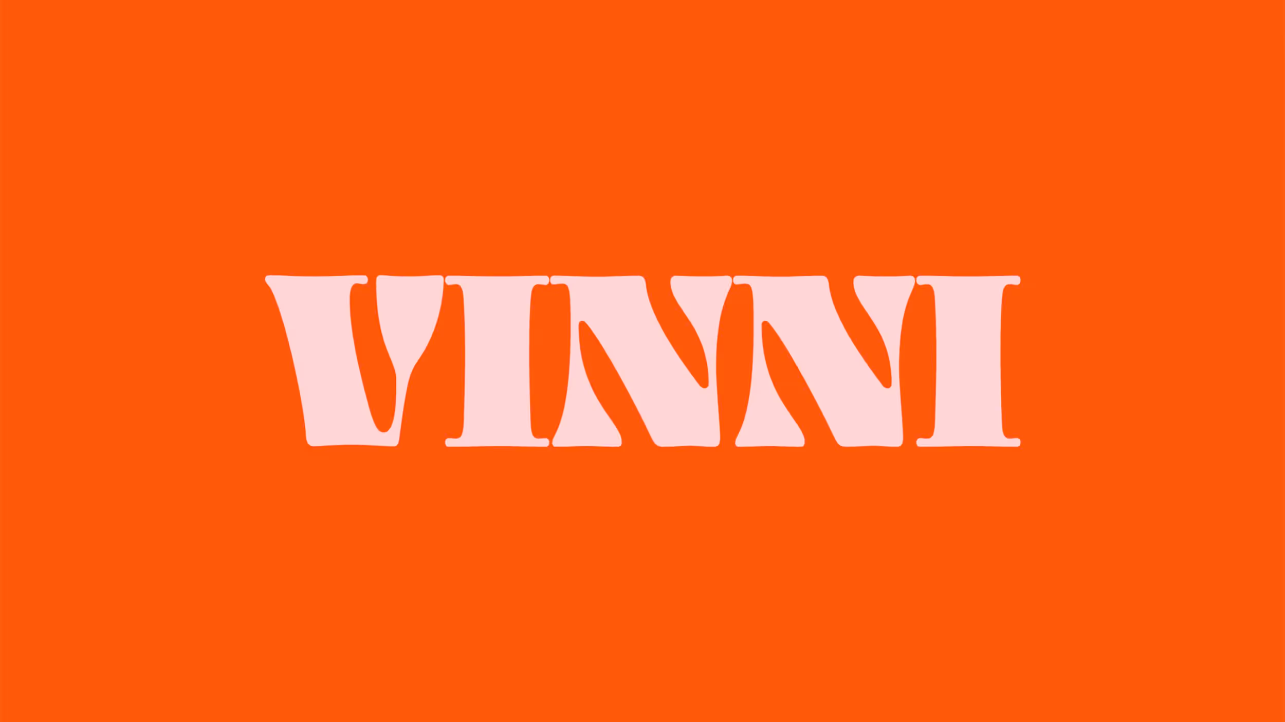 The word VINNI in bold, stylized pink font on a bright orange background.