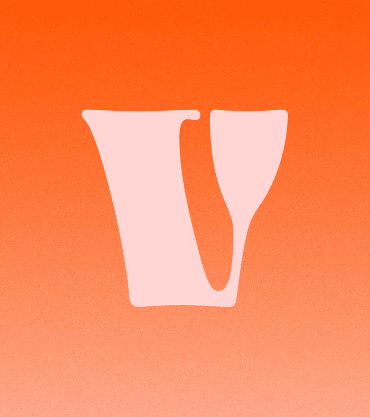 Stylized pink letter 'V' on an orange gradient background.