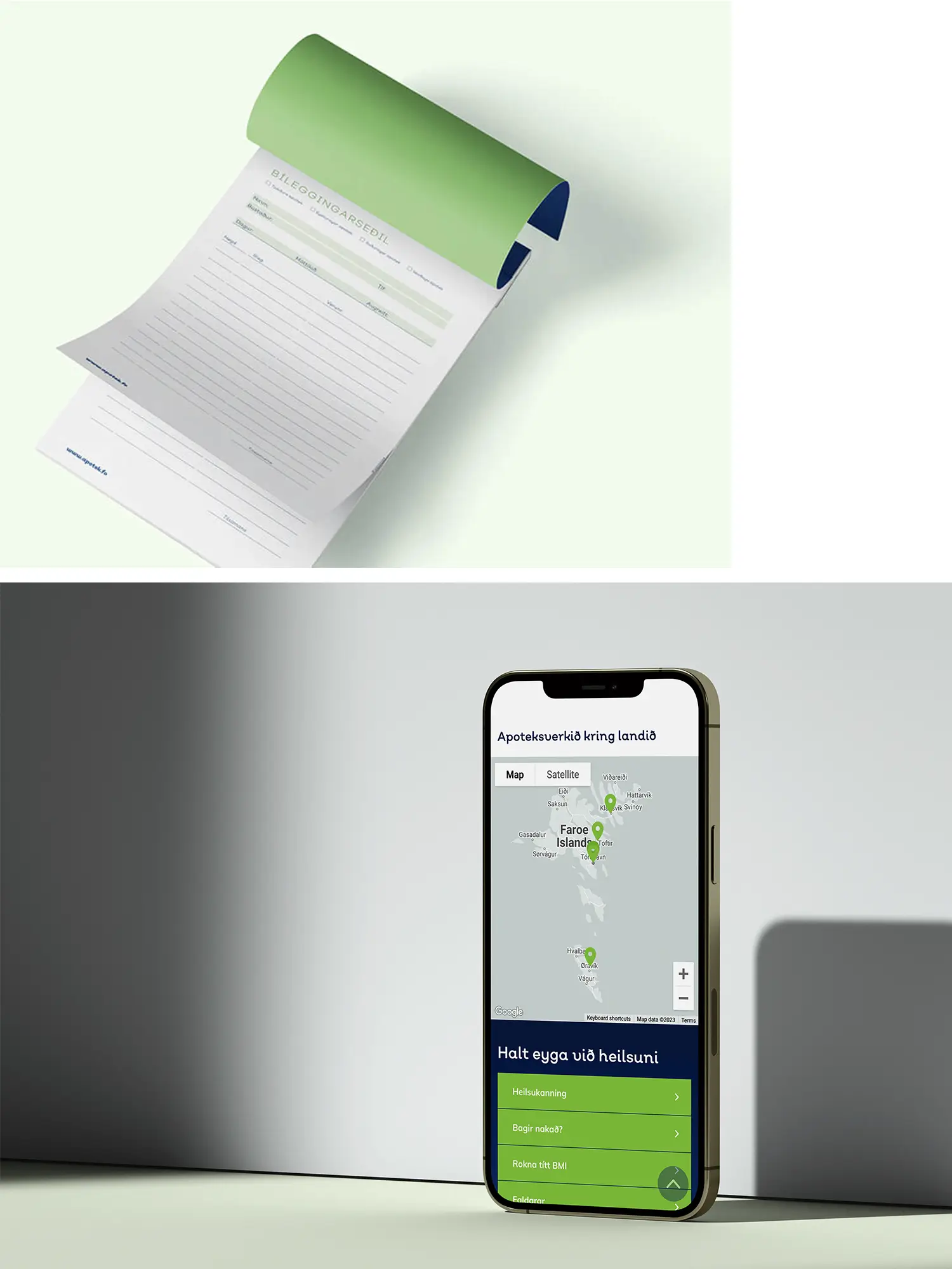 Snið av blokkum og apotek.fo á mobil