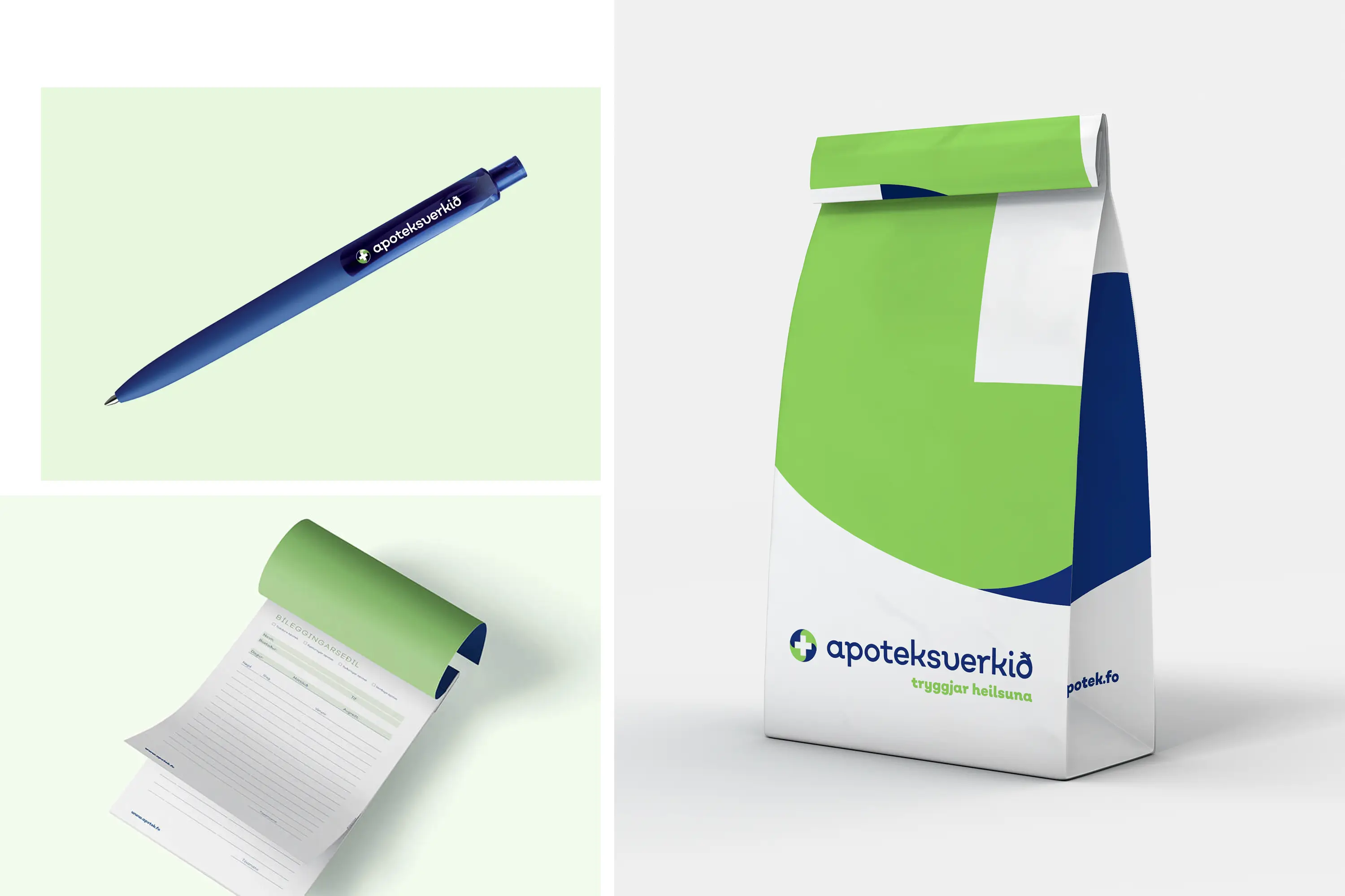 Mynd av einum penni, einum blokki og einum posa