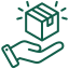 Icon of a small package above an outstretched hand with sparkles.