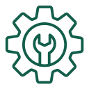 Wrench inside a gear symbol representing maintenance or settings.