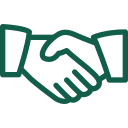 Icon of two hands shaking representing agreement or partnership.