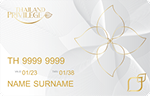 Diamond Thailand Privilege card with gold geometric flower design and placeholder text including card number and expiration dates.