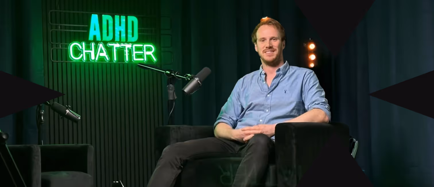 Alex Partridge in the studio of the ADHD Chatter Podcast