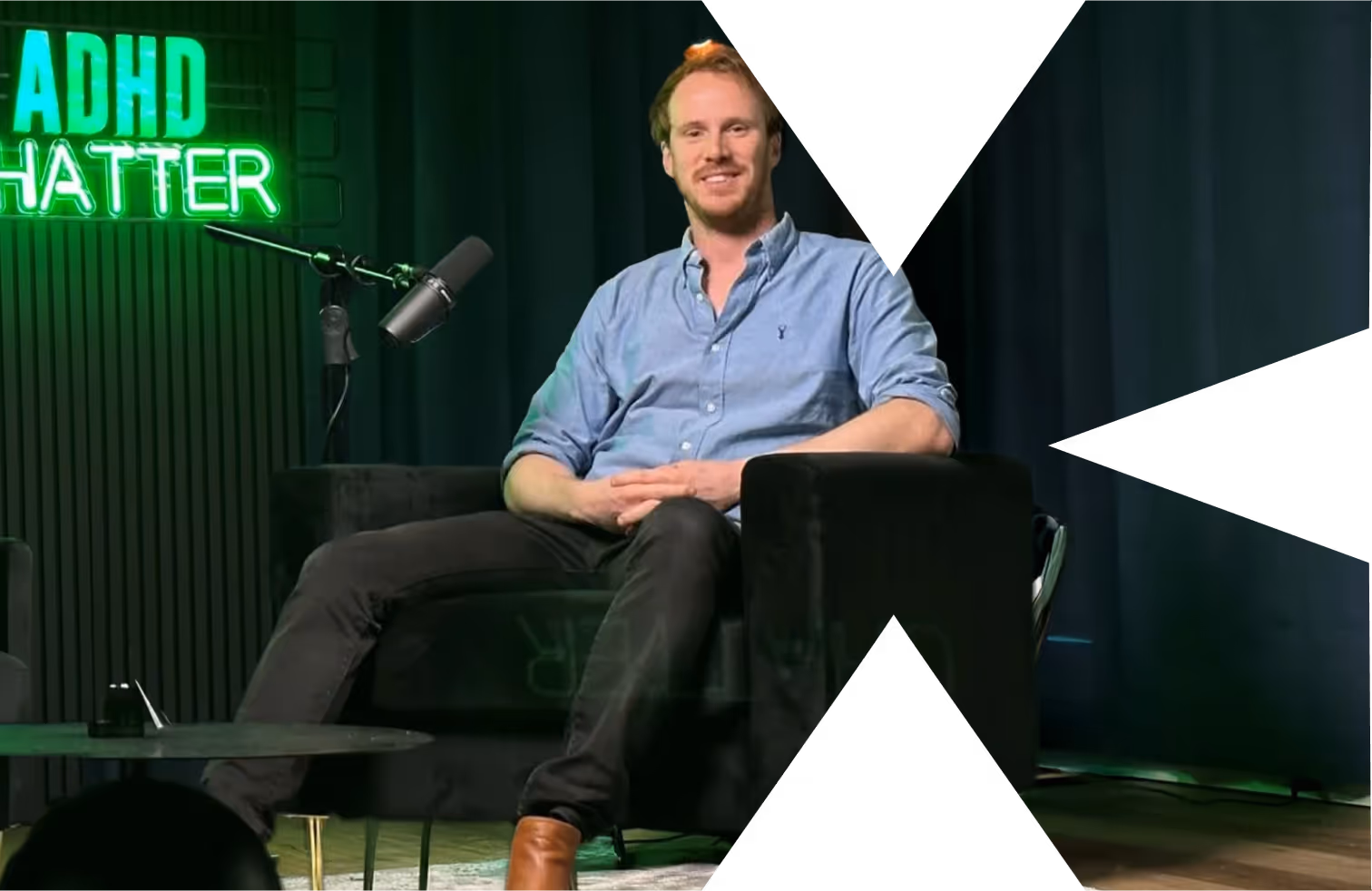 Alex Partridge on the set of the ADHD Chatter podcast