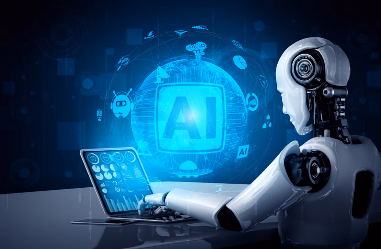 Robot Watching AI Globe