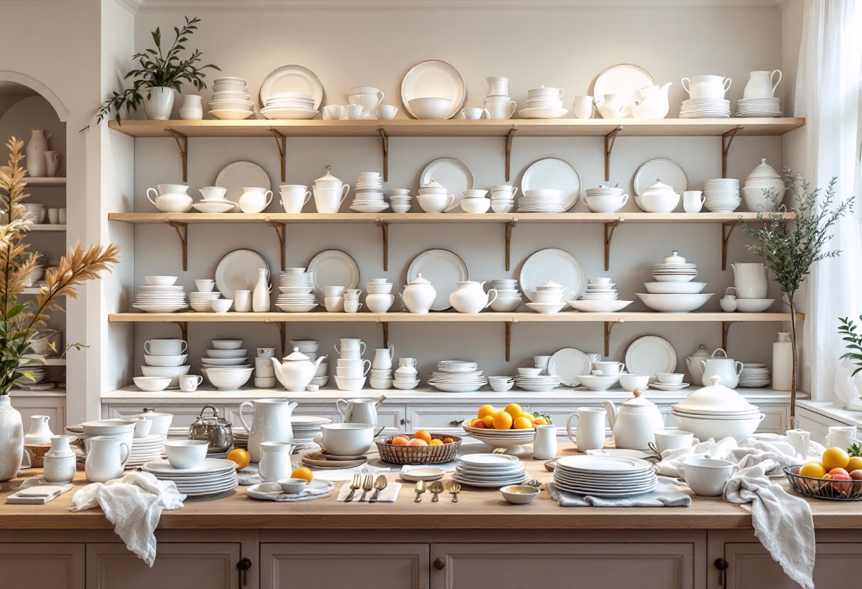 Kitchenware – handcrafted silver kitchenware including plates, spoons, cutlery stands, and serving sets