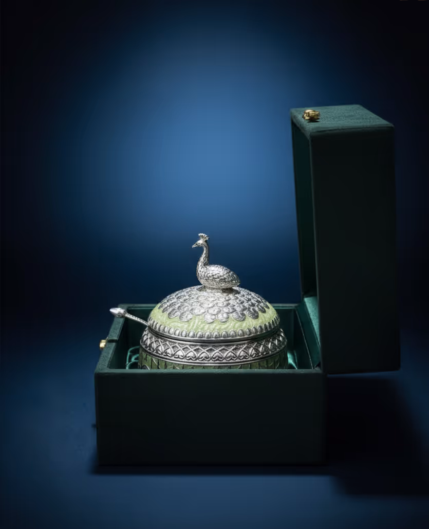 Peacock Multipurpose Pot – luxury silver multipurpose pot with peacock design