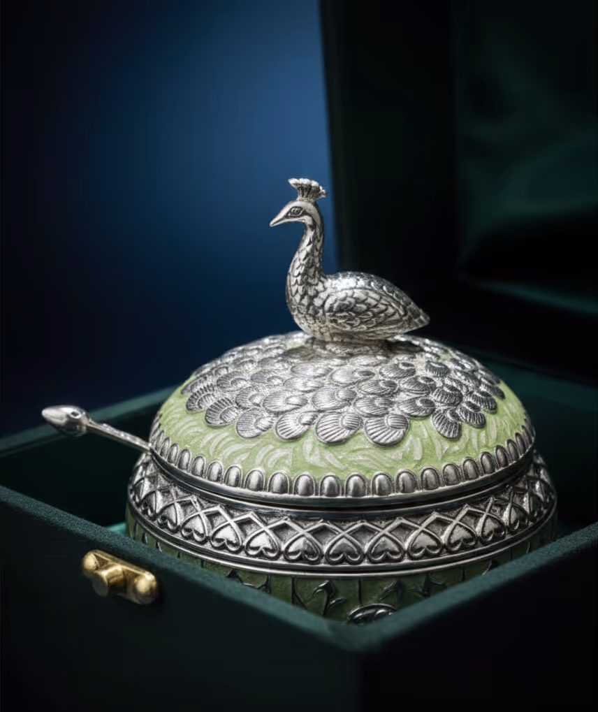 Peacock Multipurpose Pot – luxury silver multipurpose pot with peacock design
