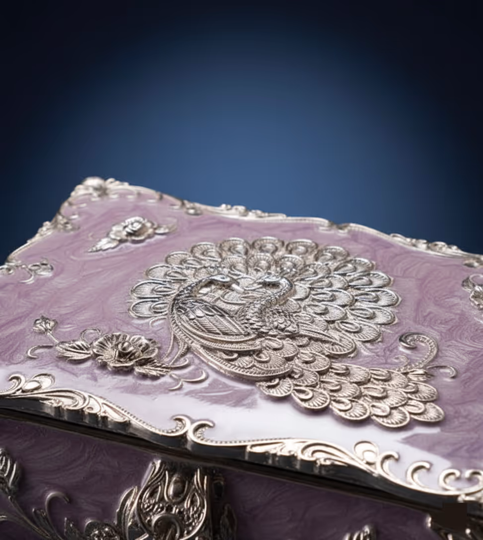 Peacock Jewellery Multipurpose Box – silver peacock jewellery and keepsake box