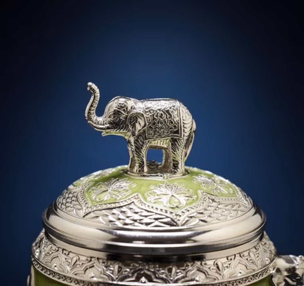 Elephant Multipurpose Pot with Spoon – silver elephant motif pot with spoon