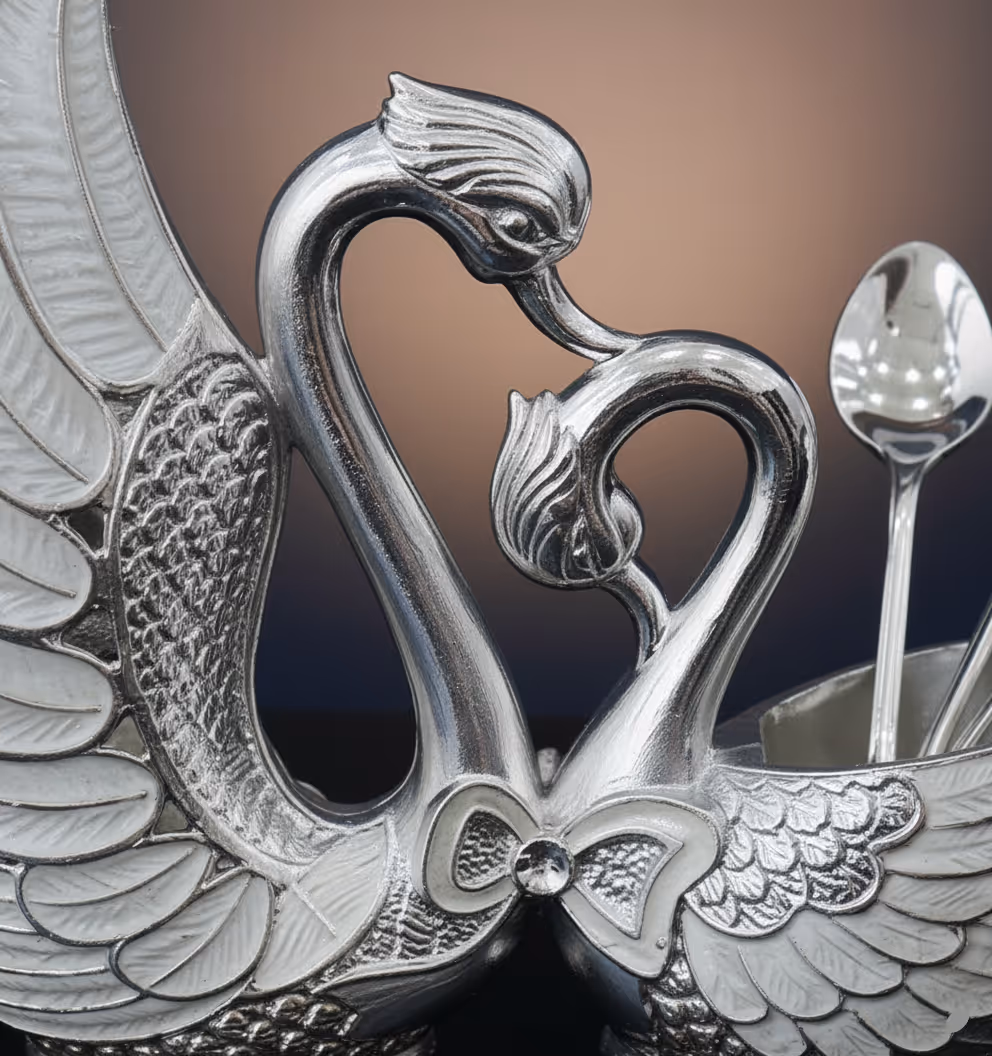 Swan Cutlery Holder with Spoons and Forks – luxury silver cutlery stand set