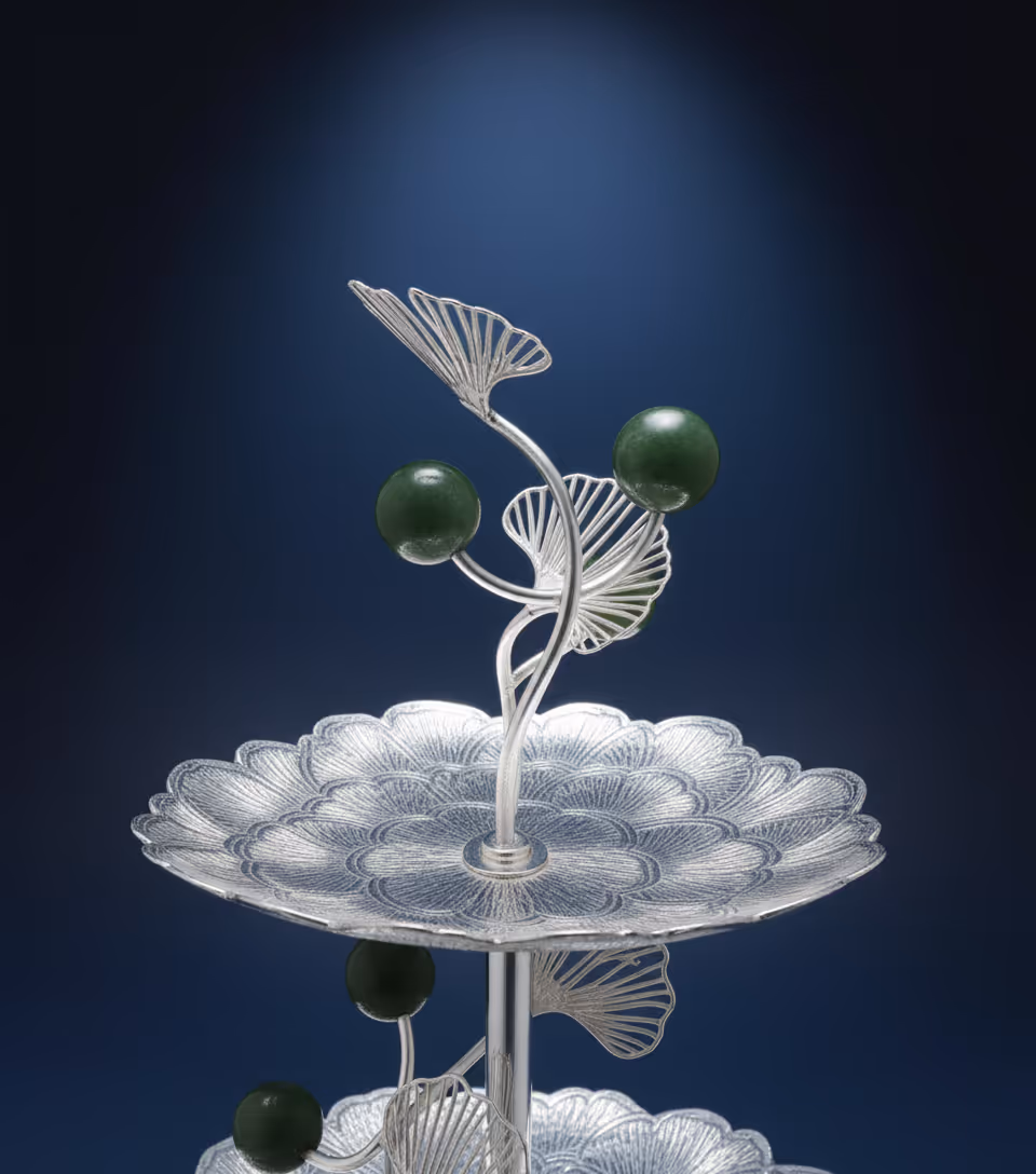 Ginkgo Two Tier Platter Small – designer silver two-tier serving platter