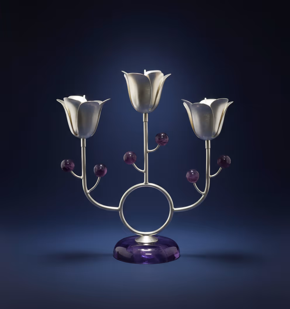 Flower Trio Candle Stand – elegant silver candle stand for décor and gifting