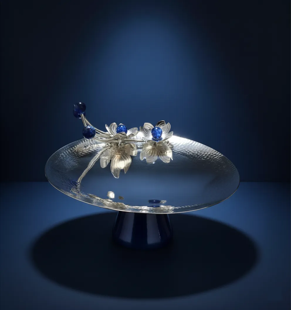 Orchid Platter – handcrafted luxury silver serving platter