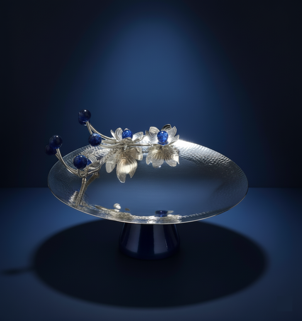 Orchid Platter – handcrafted luxury silver serving platter