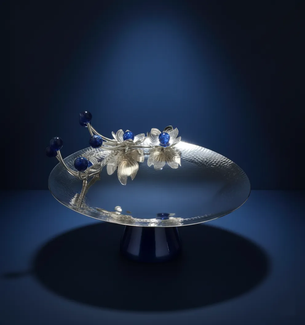 Orchid Platter – handcrafted luxury silver serving platter